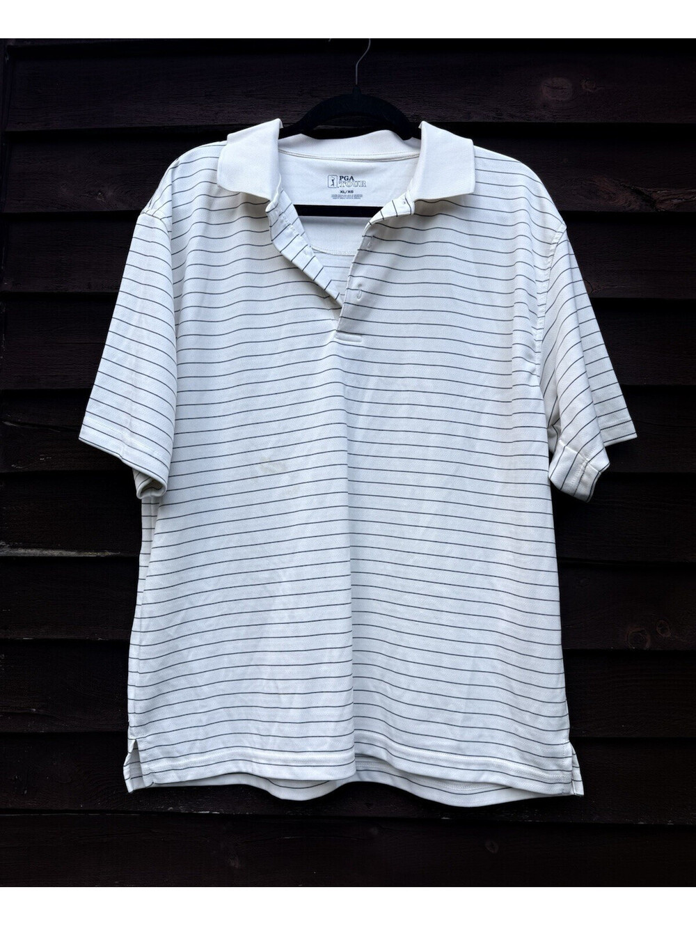 PGA TOUR Men's Striped Collared Polo Shirt Short Sleeve‎ White Gray XL/XG